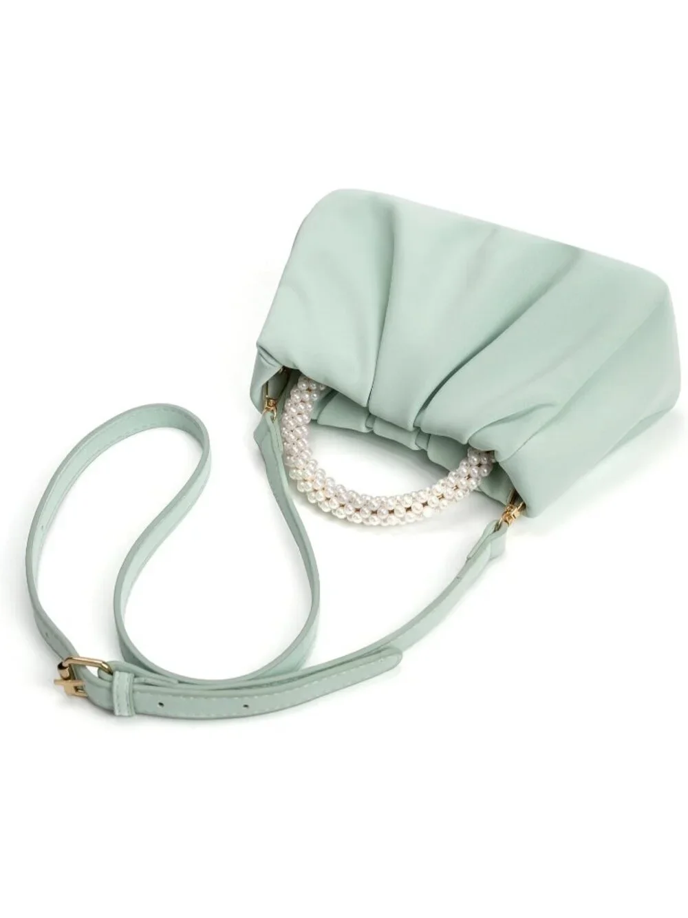 👜Women's Green Leather Wedding Party Pearl Elegant Clutch Purse Magnetic Snap
